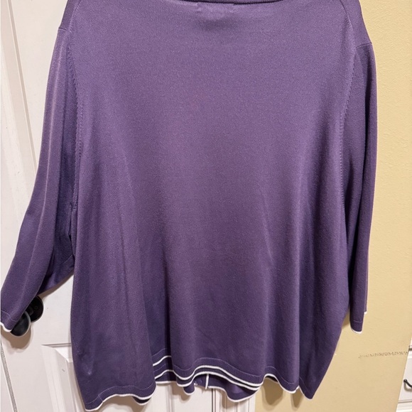 Lands’ End Purple White Trim Button Down Cardigan With Matching Shirt Plus Sz 3X - Picture 5 of 16